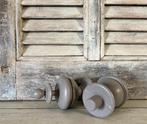 Set van 2 vintage Franse siertorentjes hout draaiwerk taupe, Ophalen of Verzenden