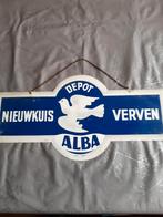 Brocant licht metalen Belgisch reclamebord, Ophalen of Verzenden, Gebruikt, Reclamebord