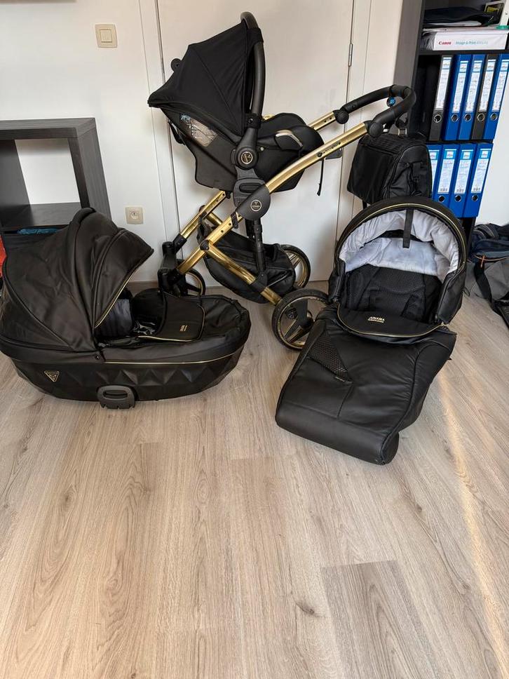 Junama Diamond Kinderwagen Set  zwart/goud, Kinderen en Baby's, Kinderwagens en Combinaties, Zo goed als nieuw, Combiwagen, Overige merken