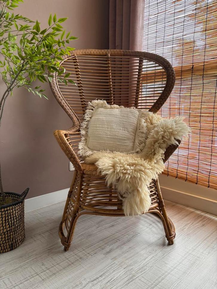 XL Vintage rotan pauwstoel stoel bohemian, Huis en Inrichting, Stoelen, Gebruikt, Eén, Riet of Rotan, Bruin, Ophalen