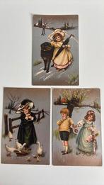 3 mooie zilverkleurige Kinderkaarten. Kinderen,hond, eenden, Verzamelen, Ansichtkaarten | Themakaarten, Verzenden, Kinderen