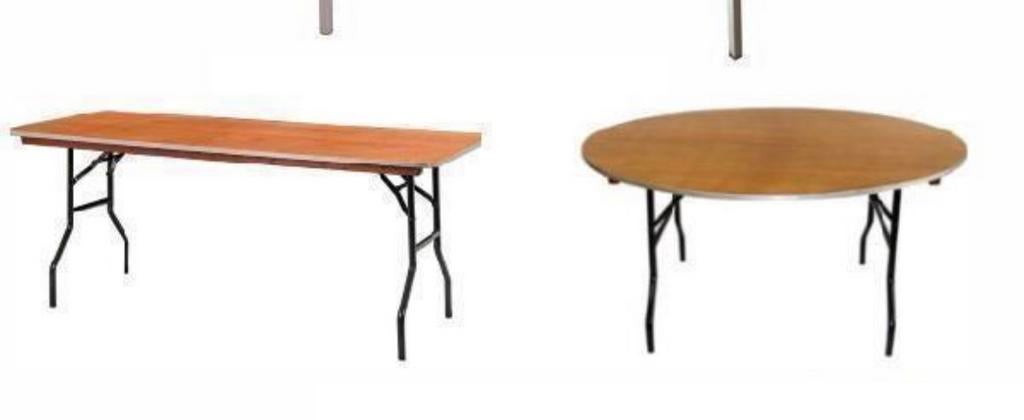 4x lange tafels + 4x ronde tafels 152 cm te koop!, Ophalen of Verzenden, Zo goed als nieuw, Overige