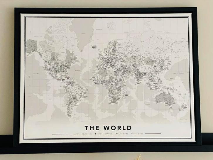 Wereldkaart met Prikbord - Nieuw!, Antiek en Kunst, Kunst | Tekeningen en Foto's, Ophalen