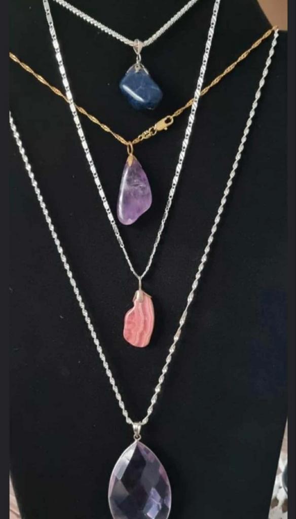 4 x Edelsteenhanger aan ketting 925 silver, Sieraden, Tassen en Uiterlijk, Kettinghangers, Nieuw, Zilver, Overige kleuren, Overige voorstellingen