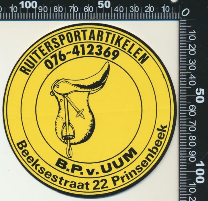 Sticker: Van Uum Ruitersportartikelen - Prinsenbeek, Verzamelen, Stickers, Zo goed als nieuw, Bedrijf of Vereniging, Ophalen of Verzenden