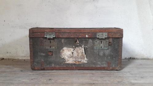 Antieke Franse Scheepskist / Hutkoffer Kist / Kapiteinskist, Huis en Inrichting, Woonaccessoires | Kisten, Gebruikt, Minder dan 50 cm