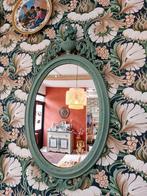 Vintage Ovalen Petrol Kuifspiegel, Antiek en Kunst, Antiek | Spiegels, Minder dan 100 cm, Minder dan 50 cm, Ophalen of Verzenden