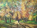 schilderij op doek herfst bos bospad, Antiek en Kunst, Kunst | Schilderijen | Klassiek, Ophalen of Verzenden