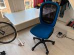 Verstelbaar wit bureau (160x80) + blauwe bureau stoel, Ophalen, In hoogte verstelbaar, Gebruikt