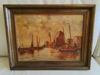 Oude Schilderij: Haven met Zeilboten en Vuurtoren, Antiek en Kunst, Ophalen of Verzenden