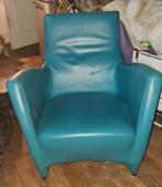 petrol leren fauteuil, Huis en Inrichting, Fauteuils, Ophalen, Zo goed als nieuw, 75 tot 100 cm, 50 tot 75 cm