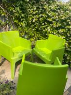 3 vrolijke stapelbare tuinstoelen, Ophalen, Zo goed als nieuw, Kunststof