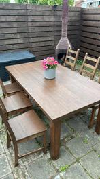 Houten Eettafel met 6 Stoelen, Ophalen, Gebruikt, 100 tot 150 cm, Teakhout