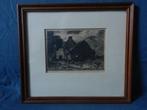 Leuke ets Boerderij met schuur Chris van der Windt 1877-1952, Antiek en Kunst, Ophalen of Verzenden