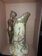 Antieke Art Nouveau Wijnkaraf met Bronzen Figuur, Ophalen of Verzenden