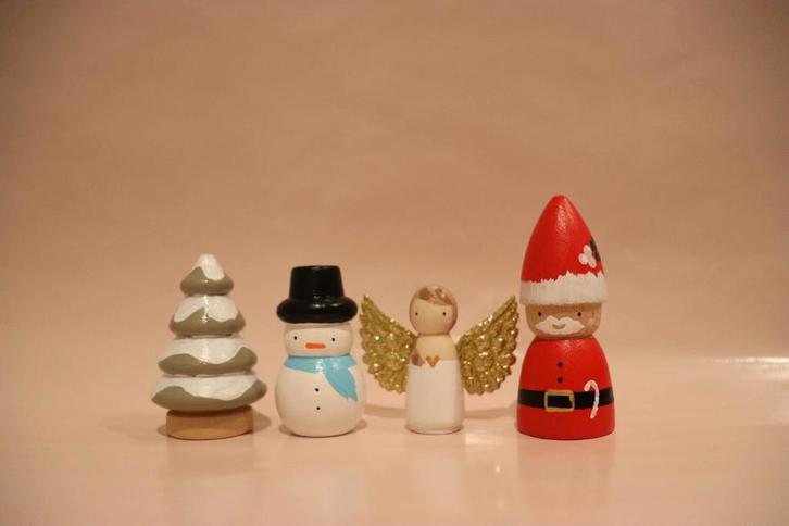 Kerstset peg dolls decoratie sensorisch spelen seizoenstafel, Kinderen en Baby's, Speelgoed | Houten speelgoed, Nieuw, Ophalen of Verzenden