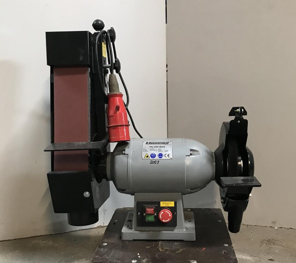 Bandschuur/slijp/borstel machine, Huvema, HU250 BGS 400 volt, Ophalen, Gebruikt, 1000 watt of meer, Werkbankslijpmachine