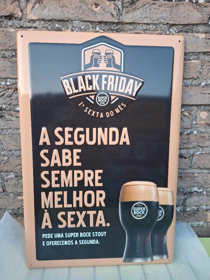 Groot reclamebord Super Bock Portugees bier Black Friday, Verzamelen, Biermerken, Nieuw, Reclamebord, Plaat of Schild, Overige merken