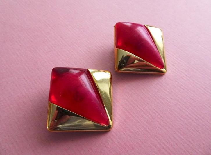 jwg Vintage 70s 80s oorbellen roze goud klr plastic clips, Sieraden, Tassen en Uiterlijk, Antieke sieraden, Oorbellen, Overige materialen