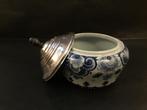 Antieke Keramische Pot met Zilveren Deksel Delft Blauw Stijl, Ophalen of Verzenden