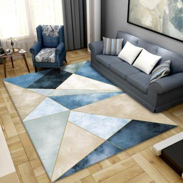 Blauw Groen Beige Geometrisch Vloerkleed / Kleed Tapijt Mat beschikbaar voor biedingen