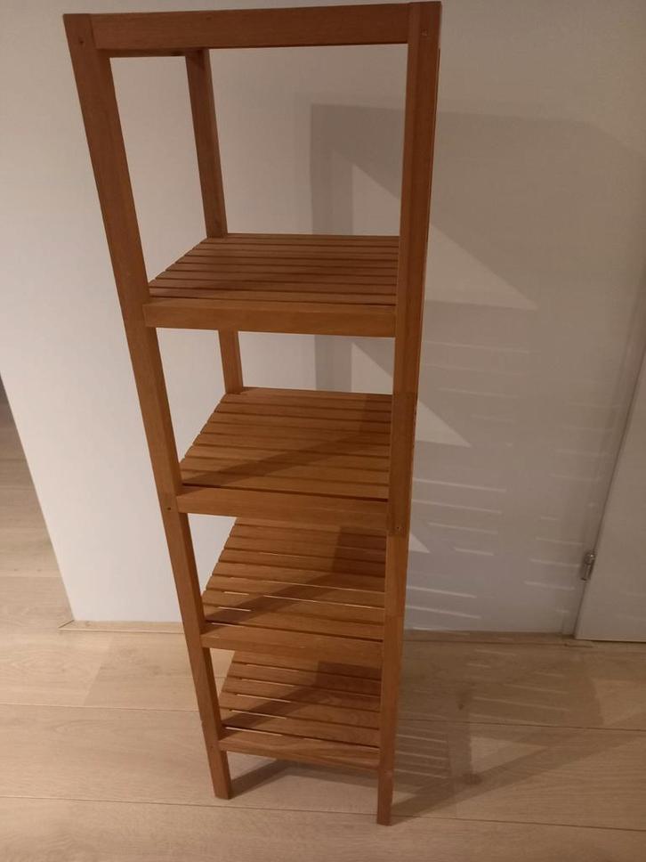Ikea Molger Badkamerrek - Houten Opbergrek, Huis en Inrichting, Badkamer | Badkamermeubels, Zo goed als nieuw, (Half)hoge kast