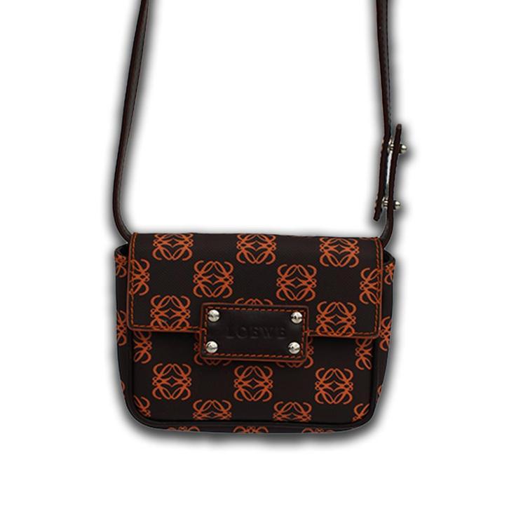 Loewe mini tas Anagram Canvas bruin/oranje, Sieraden, Tassen en Uiterlijk, Tassen | Schoudertassen, Zo goed als nieuw, Overige merken