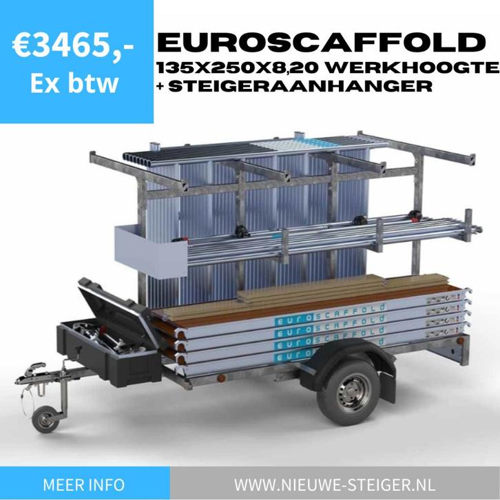Euroscaffold basic 135x250x8,20 + Steigeraanhanger, Doe-het-zelf en Verbouw, Steigers, Nieuw, Rolsteiger of Kamersteiger, 5 meter of hoger