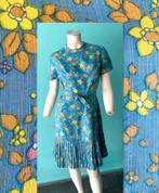 Vintage originele jaren 70 jurk blauw gebloemd maat 38, Maat 38/40 (M), Vintage, Knielengte, Gedragen