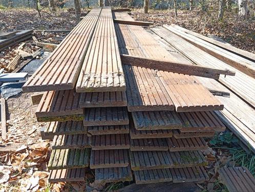 Ruim 16m² hardhouten vlonderplanken, gebruikt, Tuin en Terras, Terrasdelen en Vlonders, Gebruikt, Hout, Ophalen