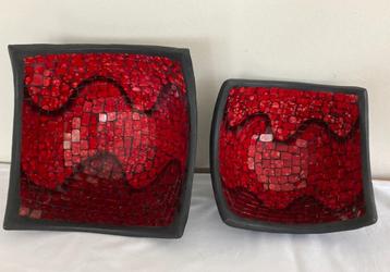 MOZAÏEK SCHAAL ROOD VIERKANT 25X25X13 cm NIEUW beschikbaar voor biedingen