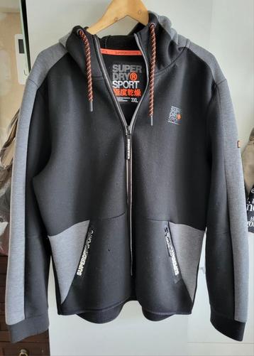 Superdry sport Heren Vest met capuchon , Zwart-Donker grijs, beschikbaar voor biedingen