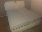 Wit lederen bed met hoofdbord,pockets en matrassen, Ophalen, Overige materialen, Wit, Tweepersoons