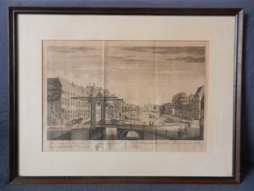 Gravure Bierkade Den Haag / New Drawbridge Canal ca. 1770, Antiek en Kunst, Kunst | Etsen en Gravures, Ophalen of Verzenden