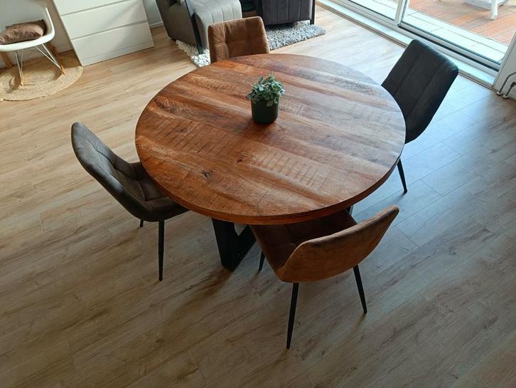 Mango houten eettafel rond, Huis en Inrichting, Tafels | Eettafels, Gebruikt, 100 tot 150 cm, 100 tot 150 cm, Rond, Overige houtsoorten