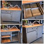 Zware metalen industriële werkbank dressoir locker met hout, Huis en Inrichting, Kasten | Overige, Ophalen, Zo goed als nieuw