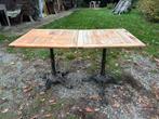 Twee bistro tafels met gietijzeren poten en beukenhout blad, Ophalen
