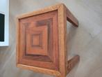 Pracht ingelegd bijzettafeltje teak 29,5 x 29,5 bij 30 hoog, Minder dan 55 cm, Ophalen of Verzenden, Zo goed als nieuw, Rechthoekig