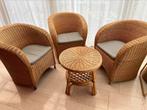 Rieten fauteuil set met tafeltje te koop, Tuin en Terras, Tuinstoelen, Zo goed als nieuw, Rotan, Ophalen