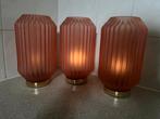 3x tafellamp zacht roze glas op batterijen, Romantisch, Nieuw, Ophalen of Verzenden, Glas