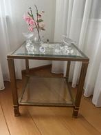 Salontafel, vierkant met blad van Glas en Bronzen Poten., Ophalen, Gebruikt, 50 tot 100 cm, 50 tot 75 cm