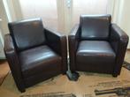 2 donkerbruine fauteuils, Ophalen, Gebruikt, 50 tot 75 cm, Leer