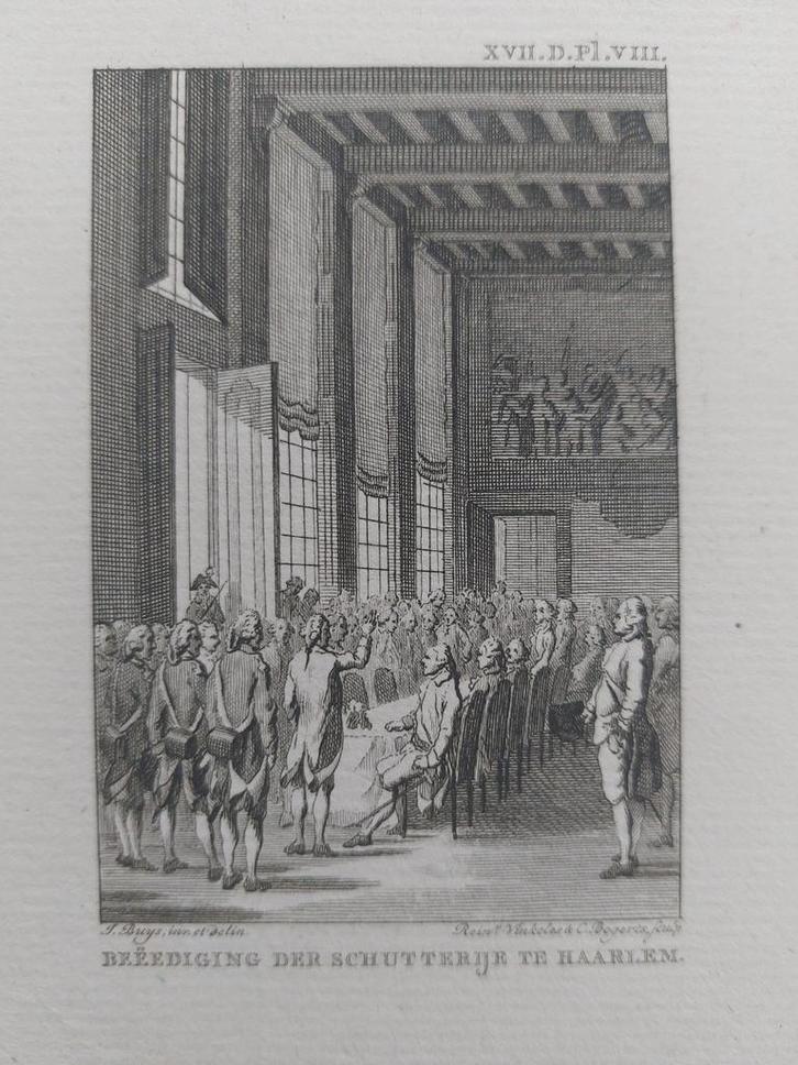 04 / Beeidiging van Schutterije Grote Markt Haarlem, Antiek en Kunst, Kunst | Etsen en Gravures, Ophalen of Verzenden