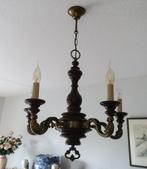 zware vintage kroon luchter lamp - eiken hout, Huis en Inrichting, Lampen | Kroonluchters, Ophalen, Hout, Vintage