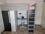 Hoogslaper met bureau en kast - antraciet/wit, Huis en Inrichting, Ophalen, Gebruikt, Eenpersoons, 90 cm