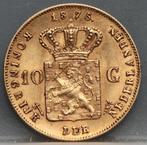Mooi gouden tientje 1875 - 10 gulden 1875 goud Willem 3, Koning Willem III, Verzenden, Goud, Losse munt
