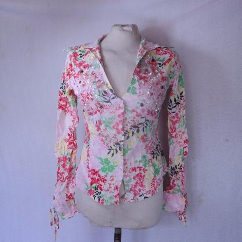 Mooie bloemetjes blouse met pailettes en kralen, mt s merk d, Kleding | Dames, Blouses en Tunieken, Zo goed als nieuw, Maat 36 (S)