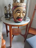 Teak bijzet tafel met marmer blad, Huis en Inrichting, Tafels | Bijzettafels, Ophalen, Rond, 55 tot 75 cm, Zo goed als nieuw