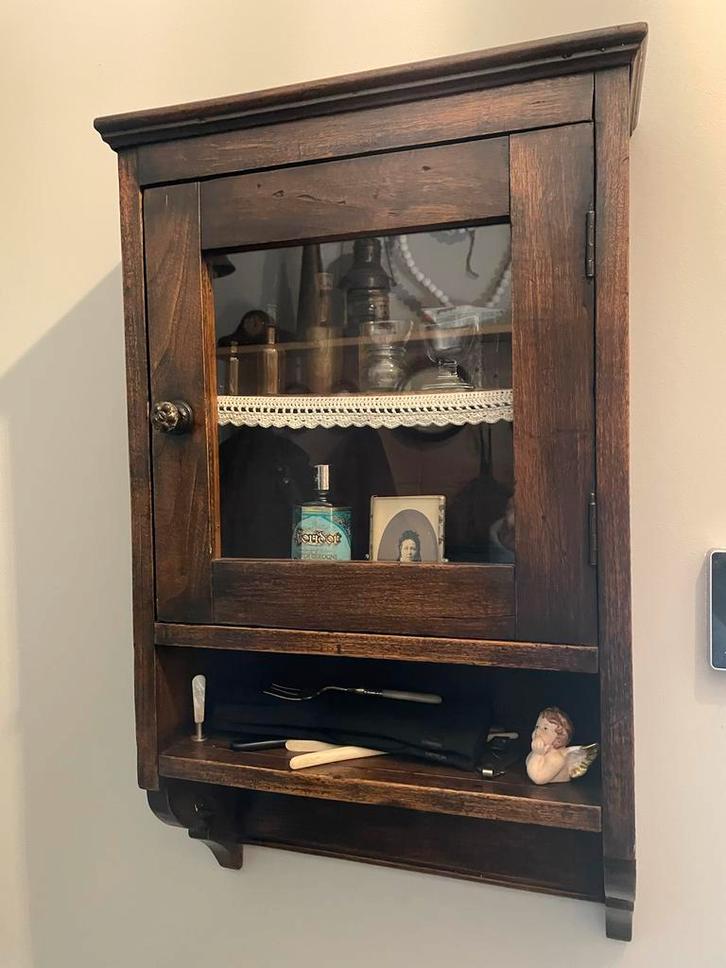 Antiek Vitrinekastje met Glazen Deur, Antiek en Kunst, Antiek | Meubels | Kasten, Ophalen of Verzenden