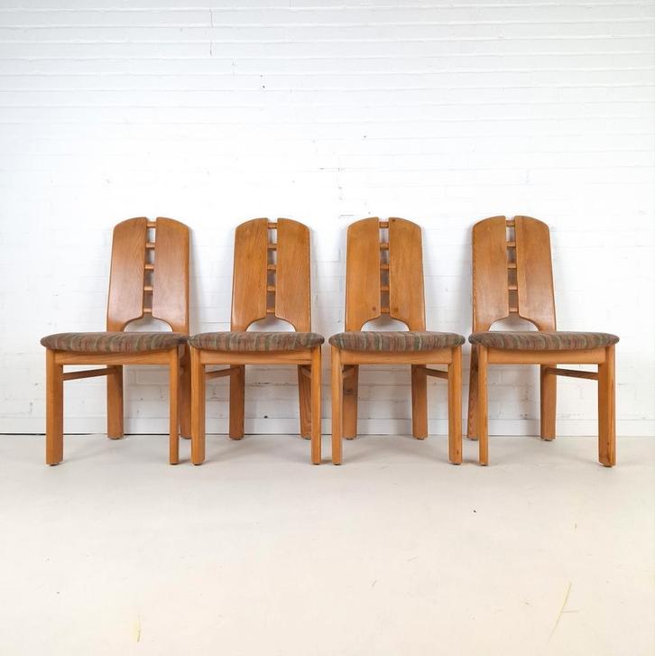 4x vintage Lübke stoelen, Huis en Inrichting, Stoelen, Gebruikt, Vier, Hout, Stof, Bruin, Ophalen